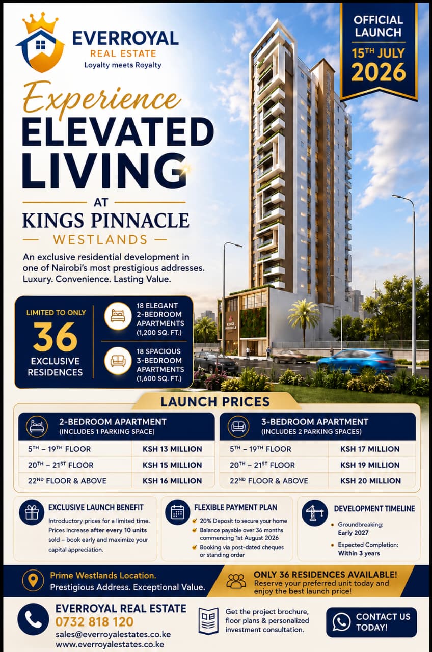 Kings Pinnacle – Luxury 2 & 3 Bedroom Apartments for Sale in Westlands, Nairobi From KES 13M